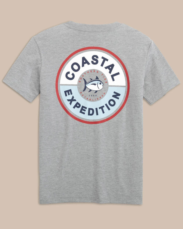 The back view of the Southern Tide Kid's Coastal Expedition Heather T-shirt by Southern Tide - Heather Quarry