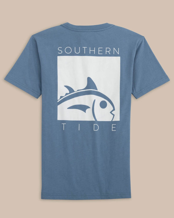 The back view of the Southern Tide Kids Cropped Skipjack Box Short Sleeve T-Shirt by Southern Tide - Coronet Blue
