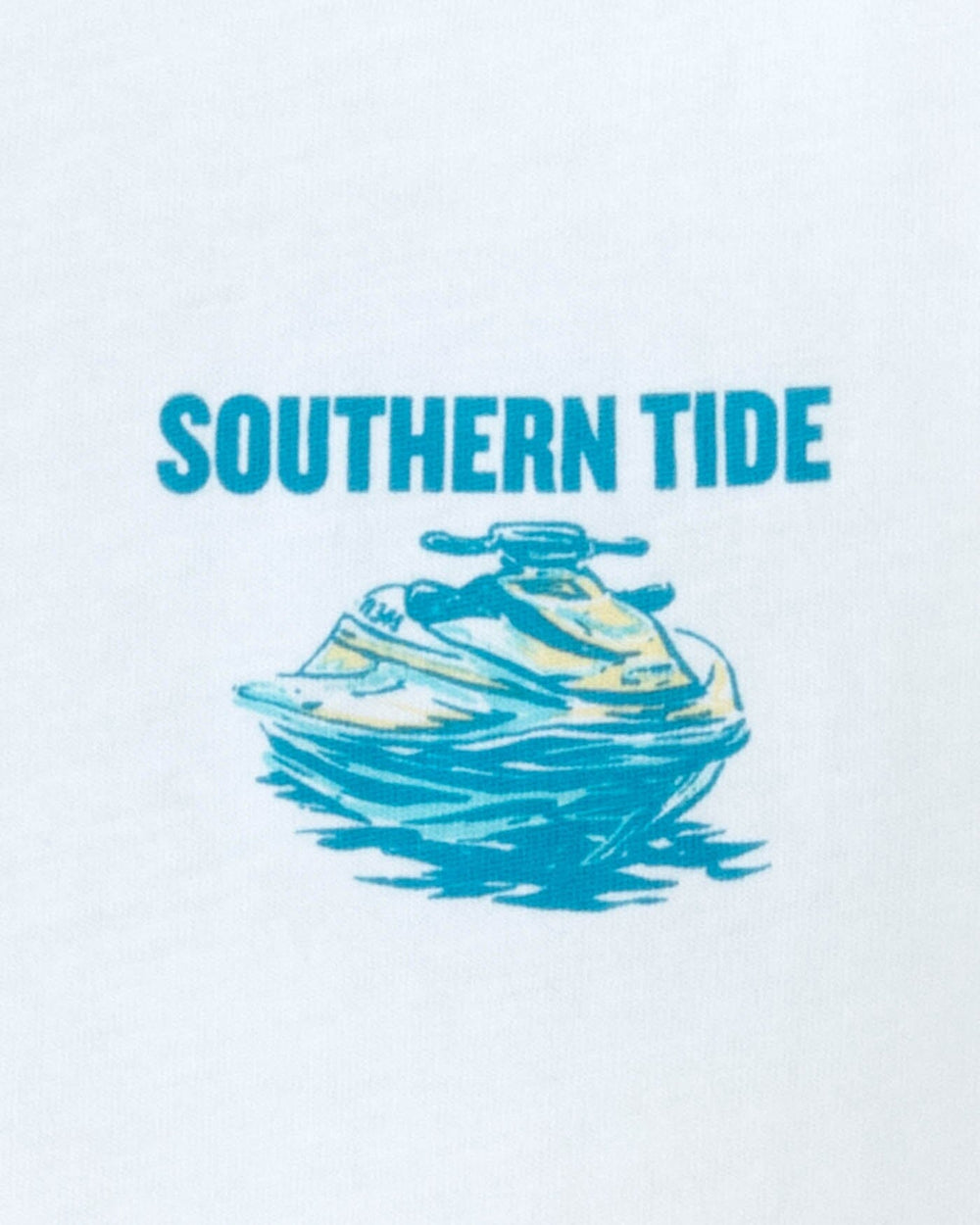 The detail view of the Southern Tide Kids Jet Ski-son Short Sleeve T-shirt by Southern Tide - Classic White