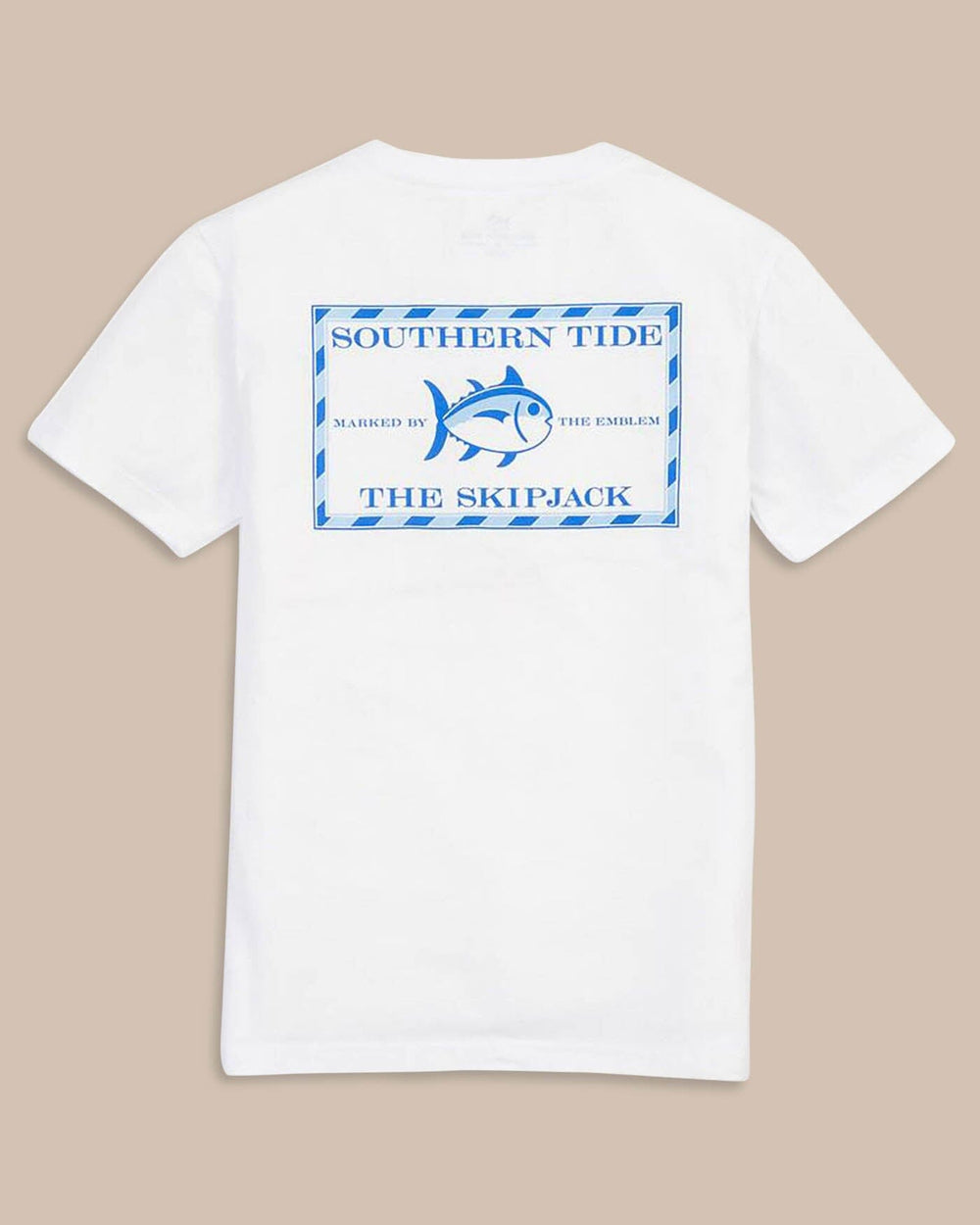 The back view of the Kid's White Original Skipjack T-Shirt by Southern Tide - Classic White