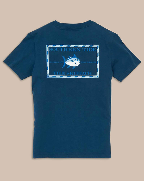 The back view of the Kid's Navy Original Skipjack T-Shirt by Southern Tide - Yacht Blue
