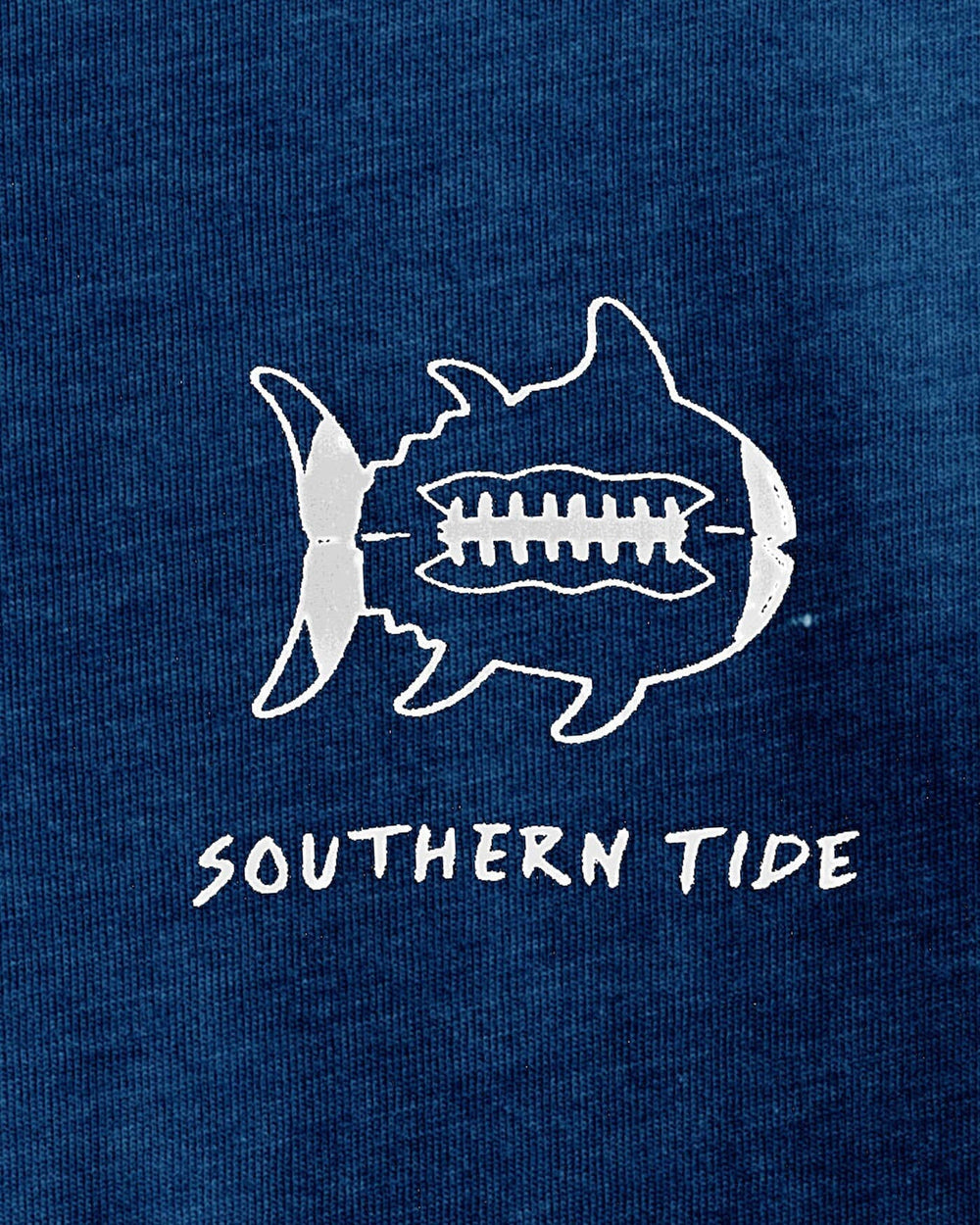 The detail view of the Southern Tide Kids Sketched Football Heather T-Shirt by Southern Tide - True Navy
