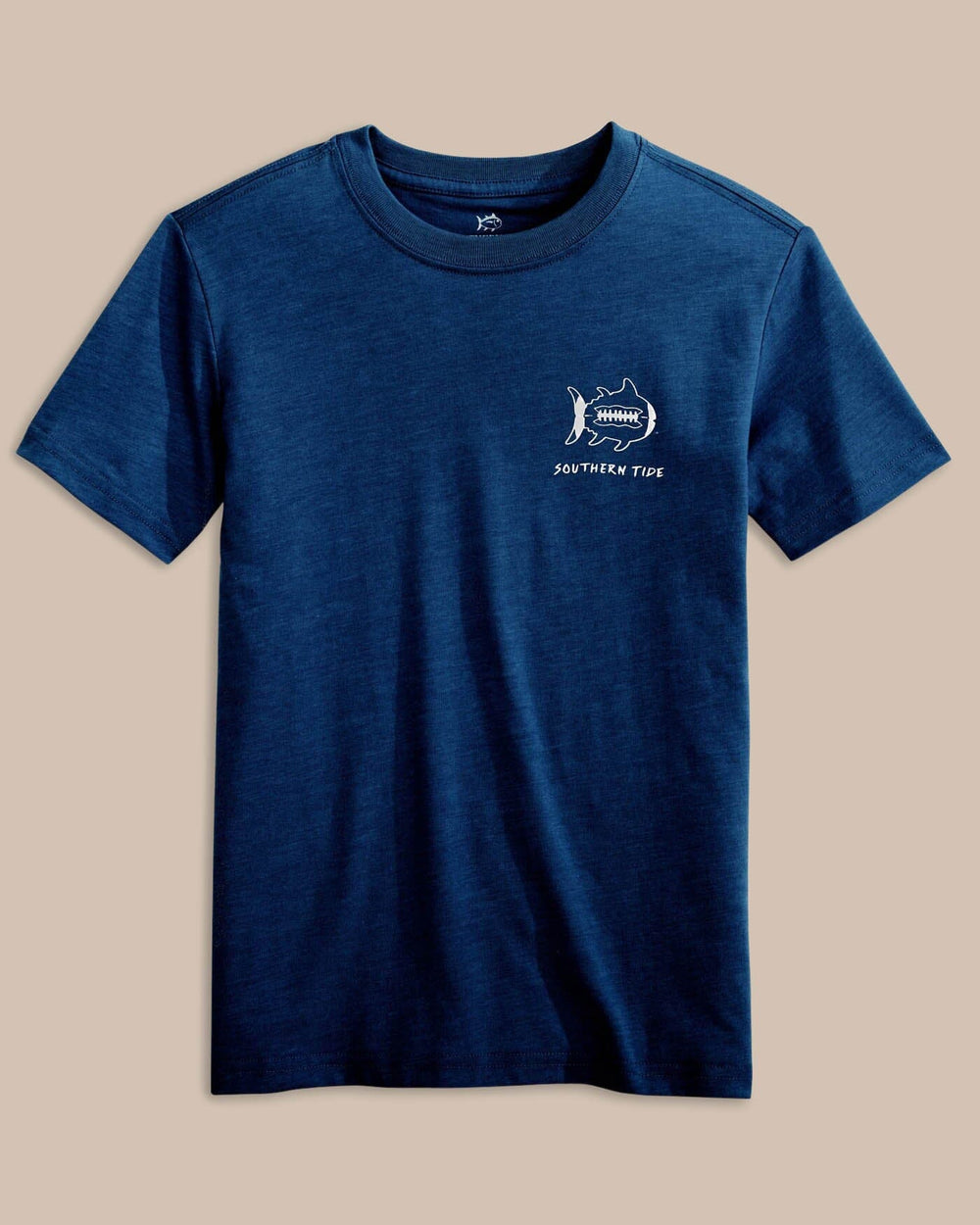 The front view of the Southern Tide Kids Sketched Football Heather T-Shirt by Southern Tide - True Navy