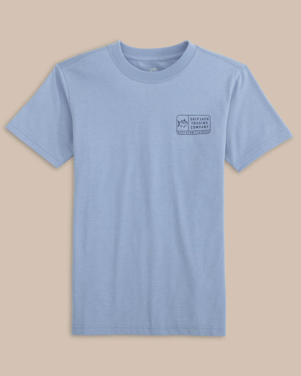 The front view of the Southern Tide Kids Skipjack Trading Co Short Sleeve T-Shirt by Southern Tide - Eternal Blue