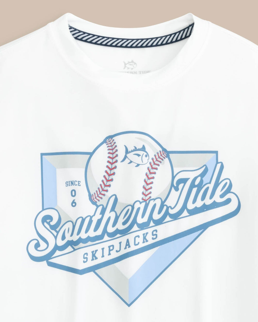 The front view of the Southern Tide Kids Skipjacks Performance Short Sleeve T-Shirt by Southern Tide - Classic White