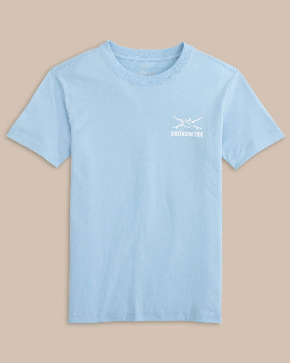The front view of the Southern Tide Kids Surf Style Short Sleeve T-shirt by Southern Tide - Clearwater Blue
