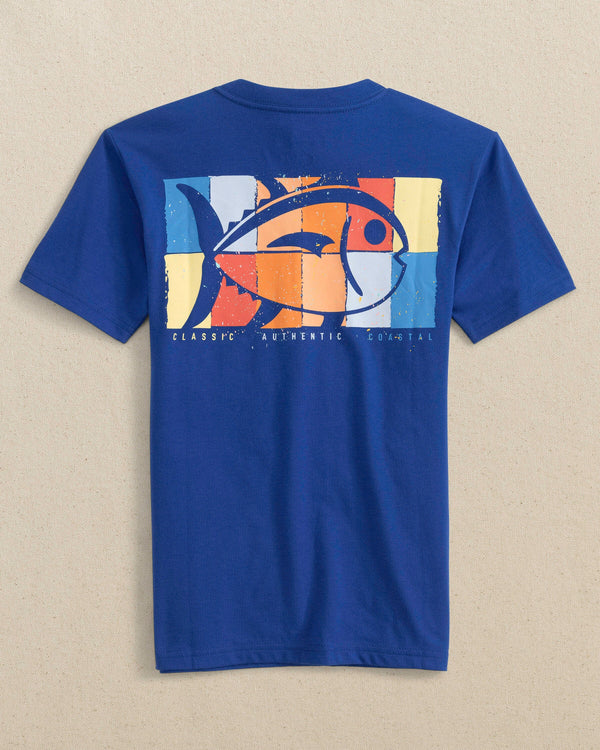 The back view of the Southern Tide Kids Technicolor Skipjack Short Sleeve T-Shirt by Southern Tide - Blue Lolite