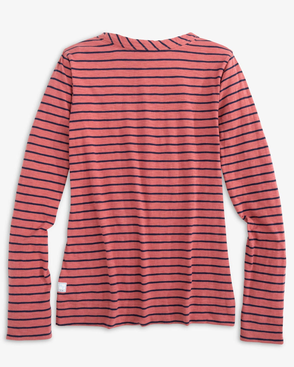 The back view of the Southern Tide Kimmy Stripe Crew Neck Long Sleeve T-Shirt by Southern Tide - Dusty Coral