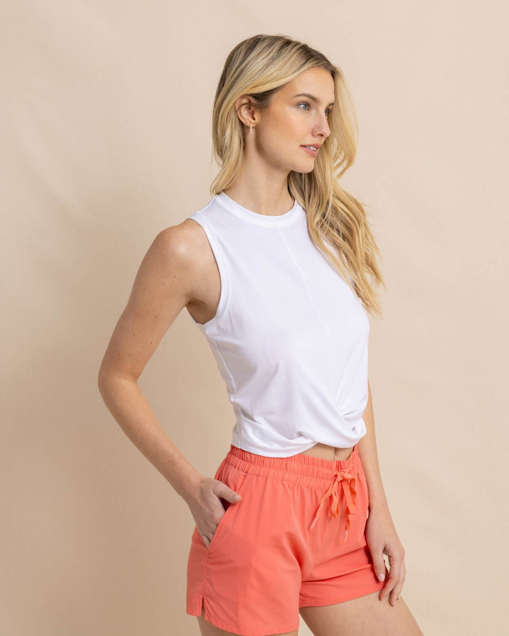 The front view of the Southern Tide Lacy Brrr-illiant Twist Top by Southern Tide - Classic White