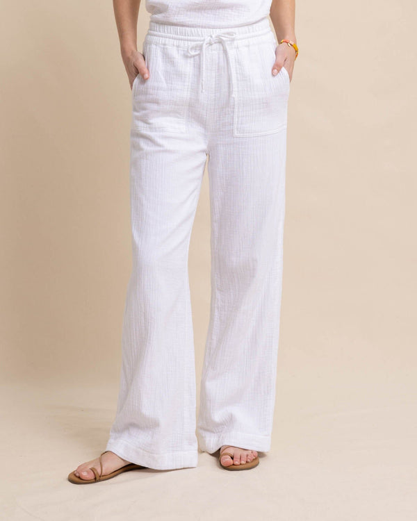 The front view of the Southern Tide Laken Wide Leg Pant by Southern Tide - Classic White
