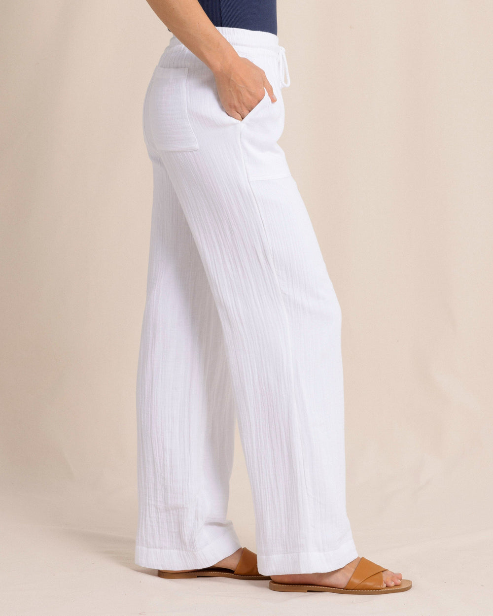 The side view of the Southern Tide Laken Wide Leg Pant by Southern Tide - Classic White