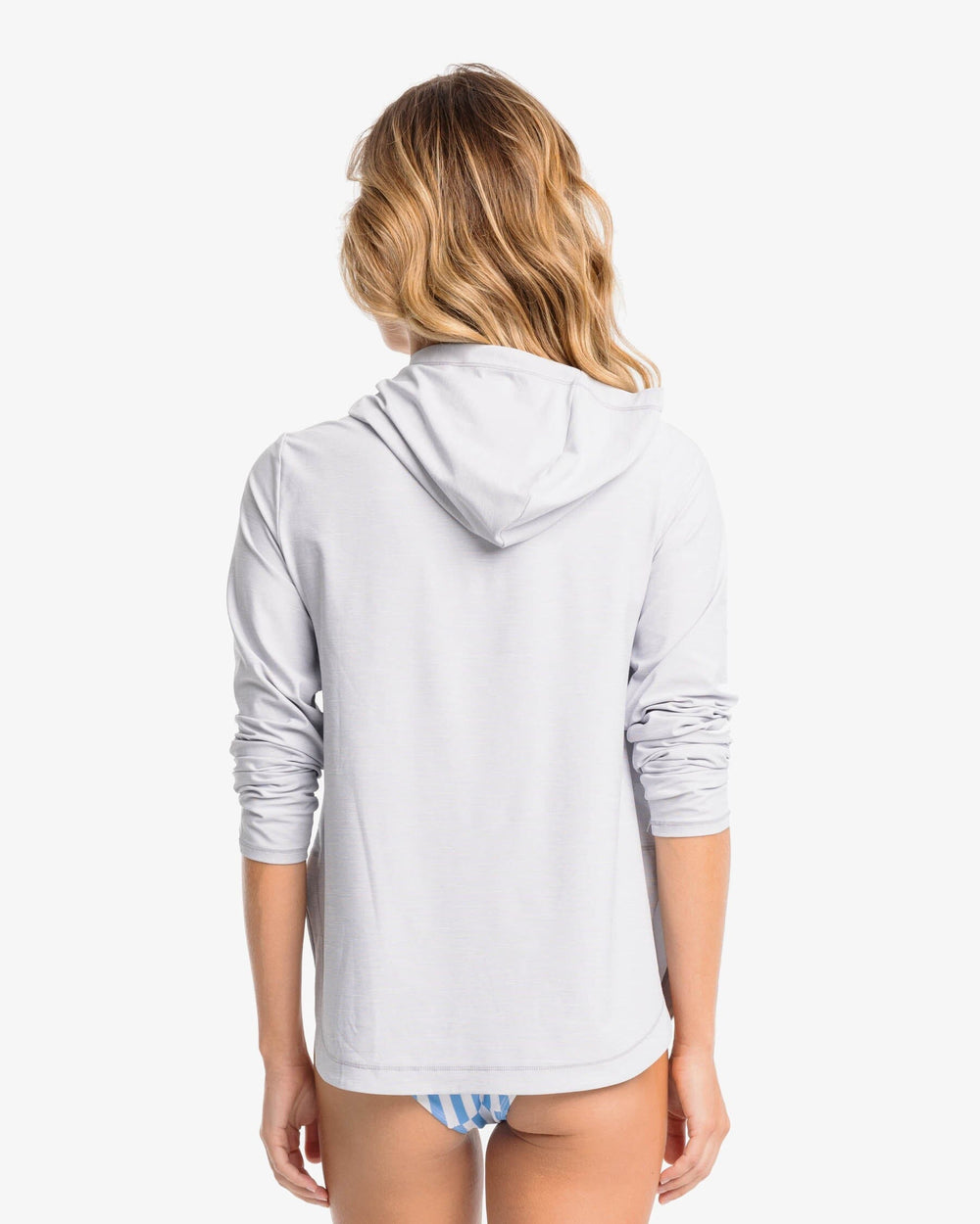 The back view of the Southern Tide Linley brrr illiant Performance Hoodie by Southern Tide - Platinum Grey