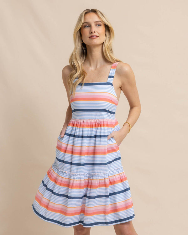 The front view of the Southern Tide Linsey Set Sail Stripe Dress by Southern Tide - Conch Shell