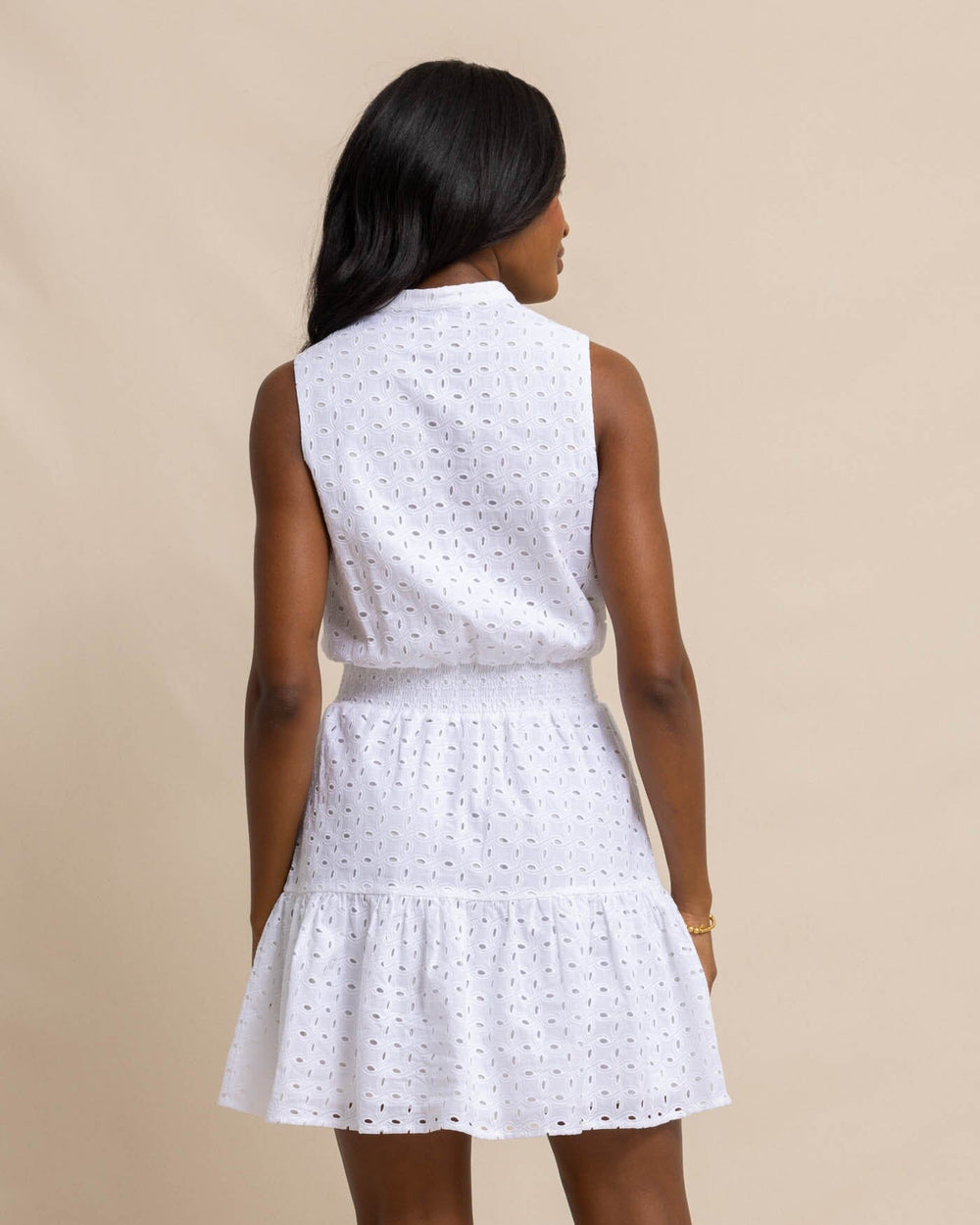 The back view of the Southern Tide Londyn Eyelet Dress by Southern Tide - Classic White