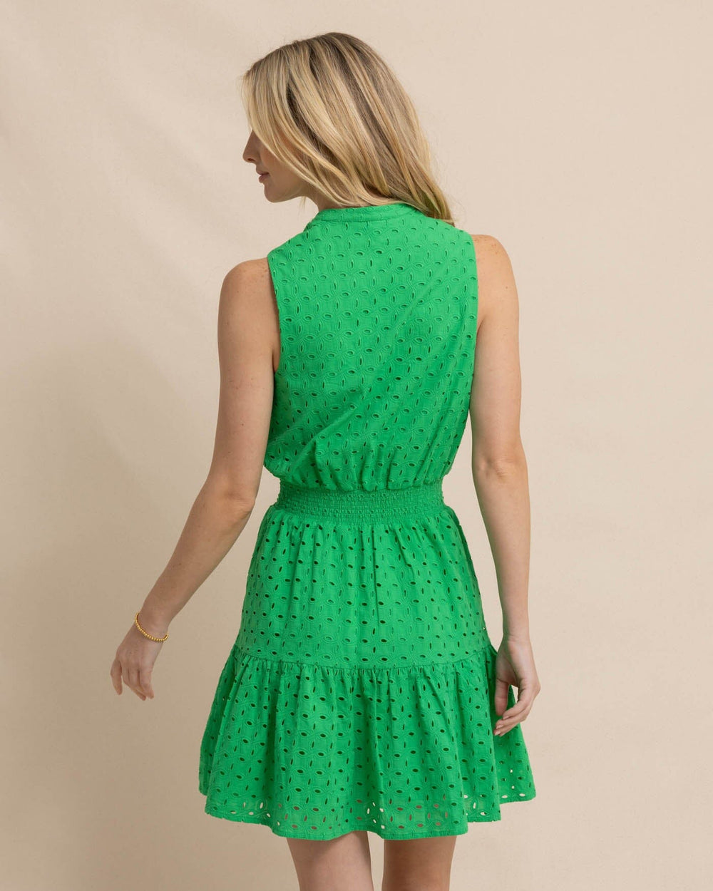 The back view of the Southern Tide Londyn Eyelet Dress by Southern Tide - Lawn Green