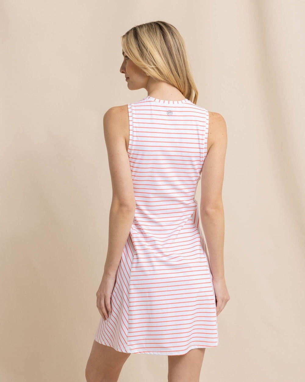 The back view of the Southern Tide Lyllee Striped Performance Dress by Southern Tide - Classic White