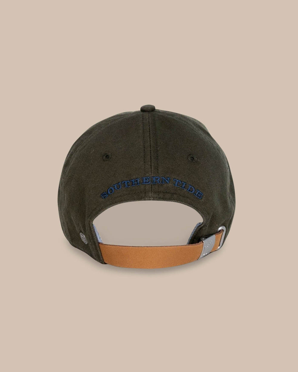 The back view of the Southern Tide mini-skipjack-leather-strap-hat-3 by Southern Tide - Forest
