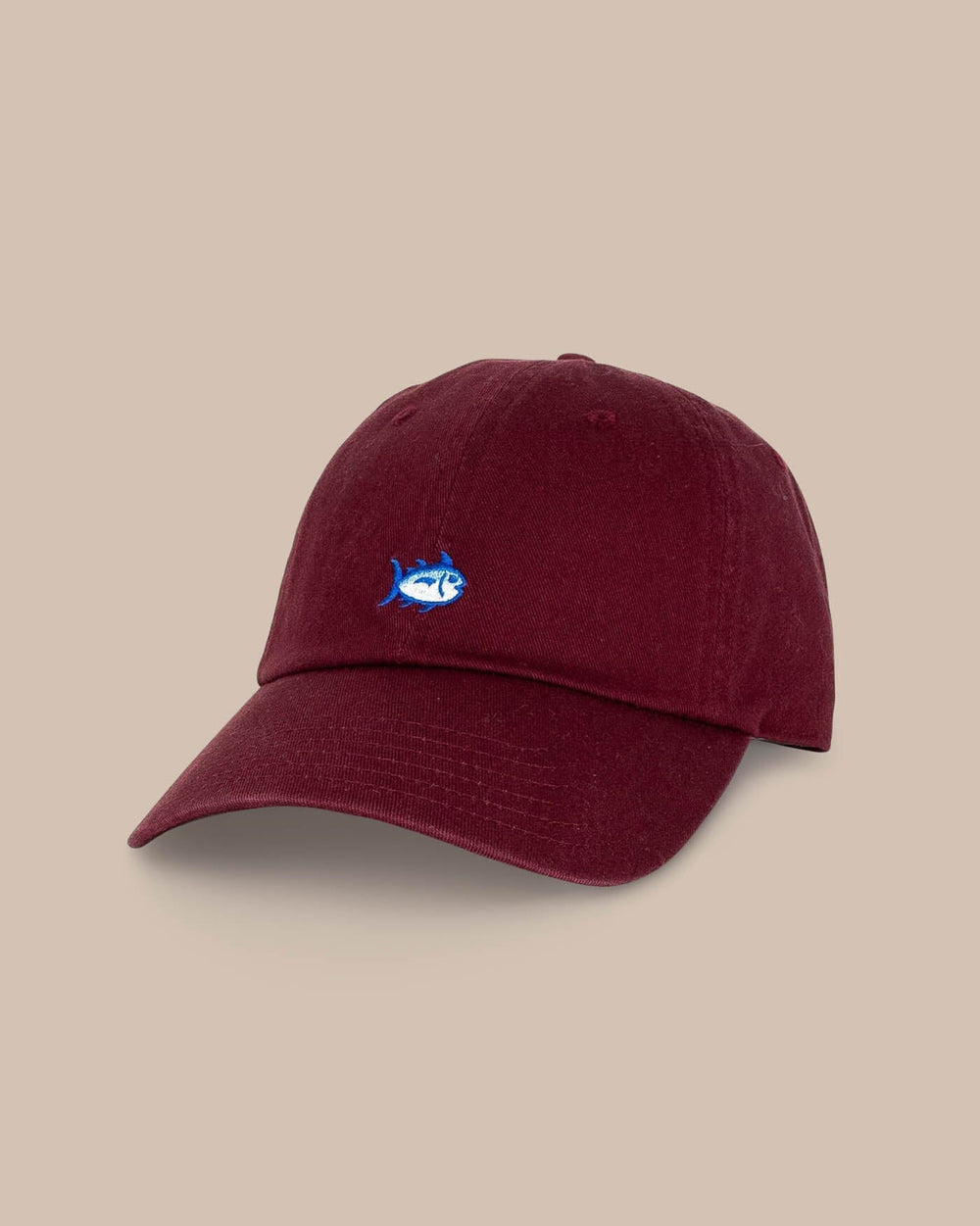 The front view of the Southern Tide mini-skipjack-leather-strap-hat-3 by Southern Tide - Maroon