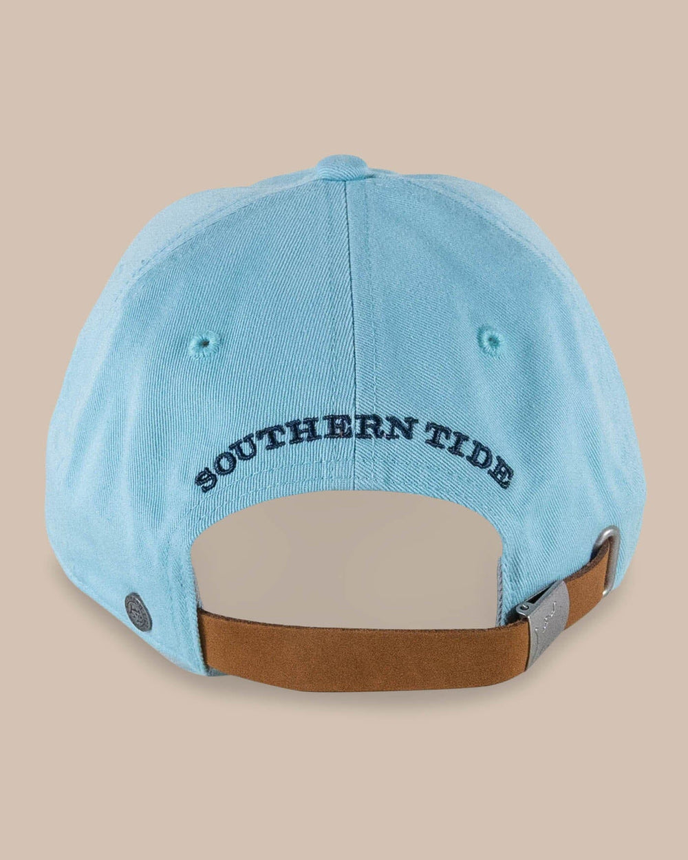 The back view of the Southern Tide Mini Skipjack Leather Strap Hat by Southern Tide - Aquamarine