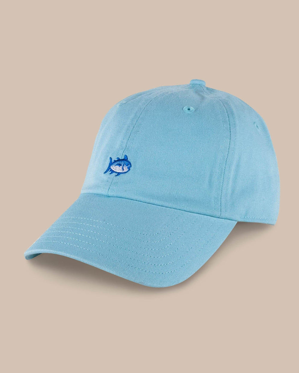 The front view of the Southern Tide Mini Skipjack Leather Strap Hat by Southern Tide - Aquamarine