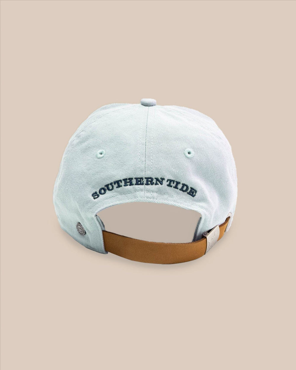 The back view of the Southern Tide Mini Skipjack Leather Strap Hat by Southern Tide - Blue