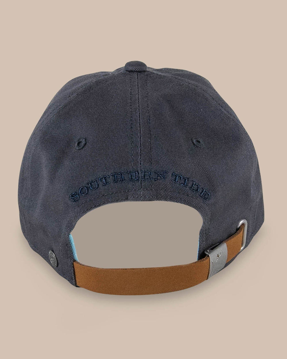 The back view of the Southern Tide Mini Skipjack Leather Strap Hat by Southern Tide - Charcoal