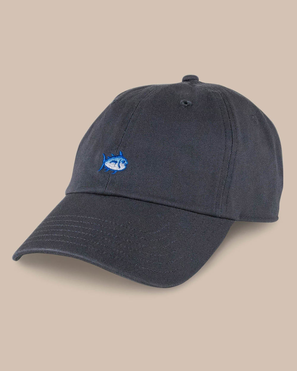The front view of the Southern Tide Mini Skipjack Leather Strap Hat by Southern Tide - Charcoal
