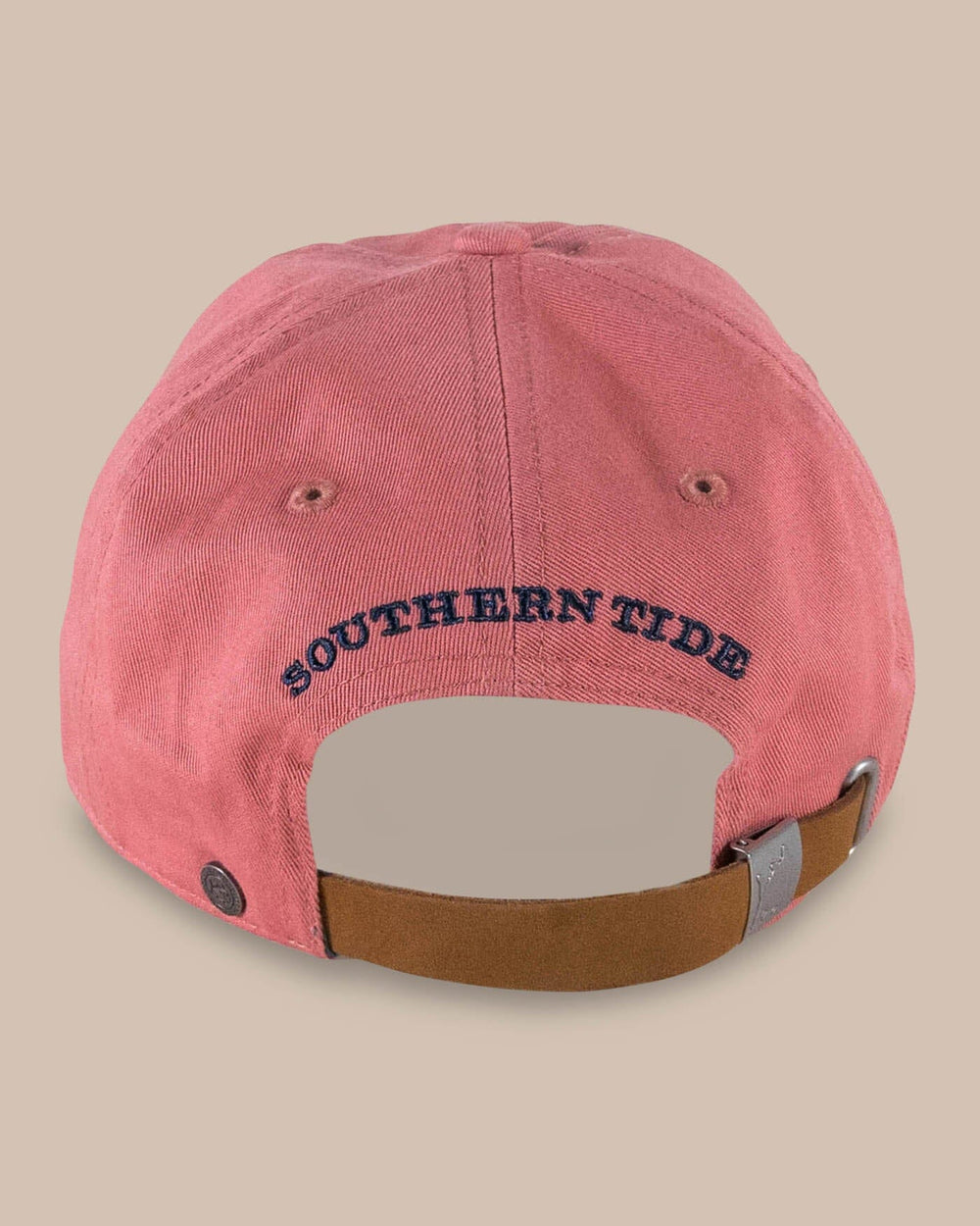 The back view of the Southern Tide Mini Skipjack Leather Strap Hat by Southern Tide - Conch Shell