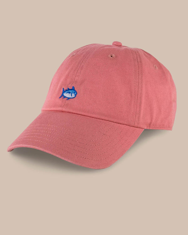 The front view of the Southern Tide Mini Skipjack Leather Strap Hat by Southern Tide - Conch Shell