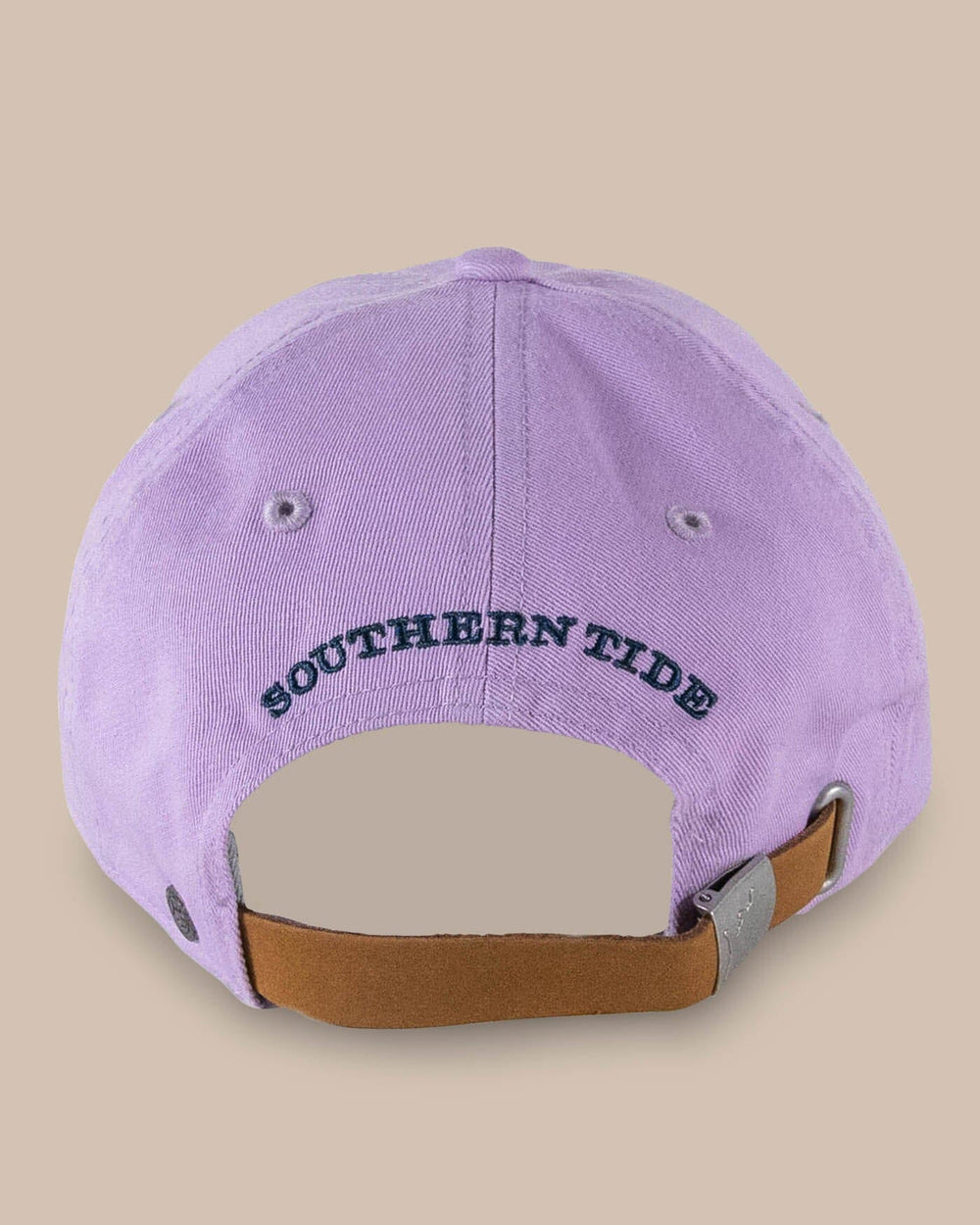 The back view of the Southern Tide Mini Skipjack Leather Strap Hat by Southern Tide - Lavender