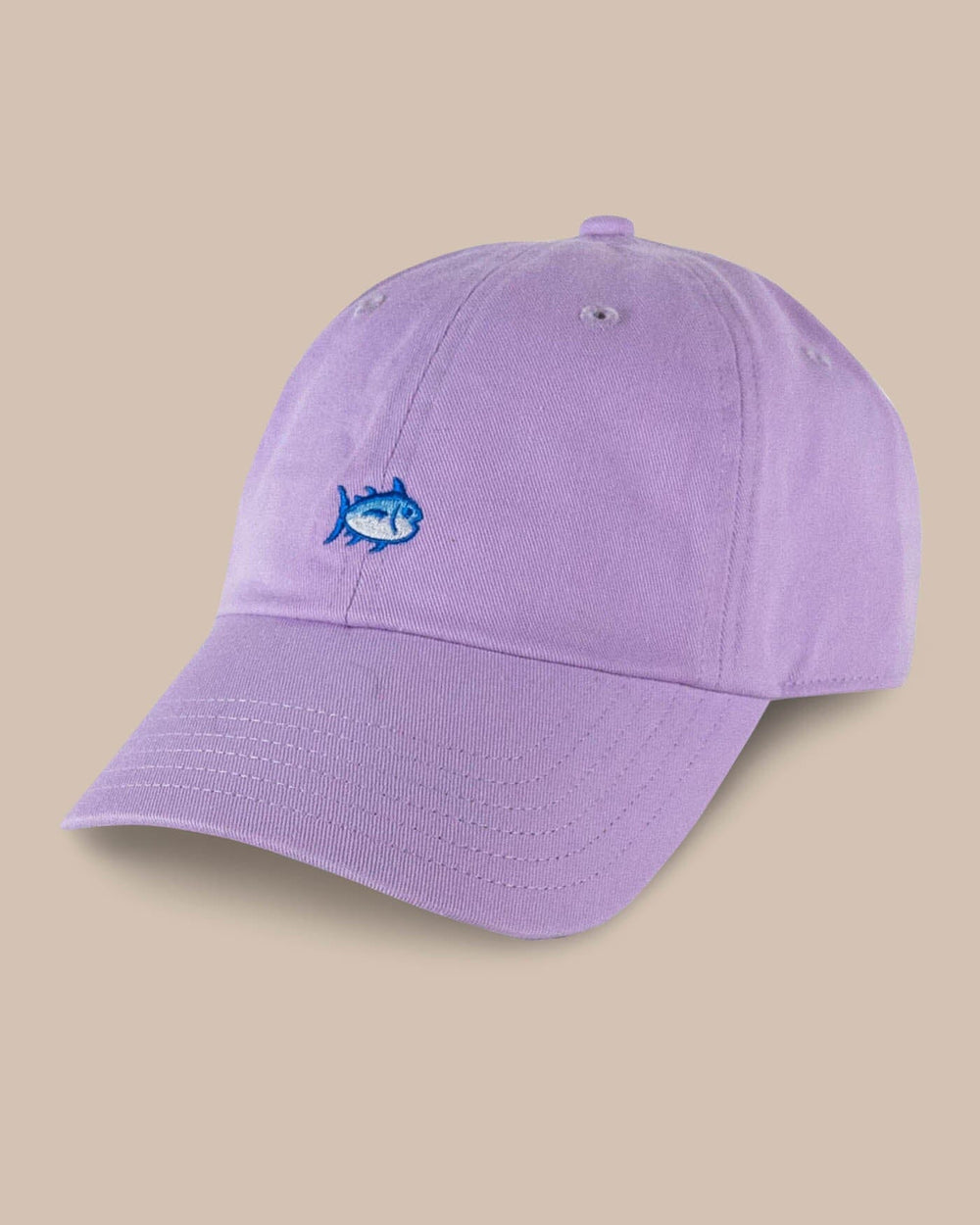 The front view of the Southern Tide Mini Skipjack Leather Strap Hat by Southern Tide - Lavender