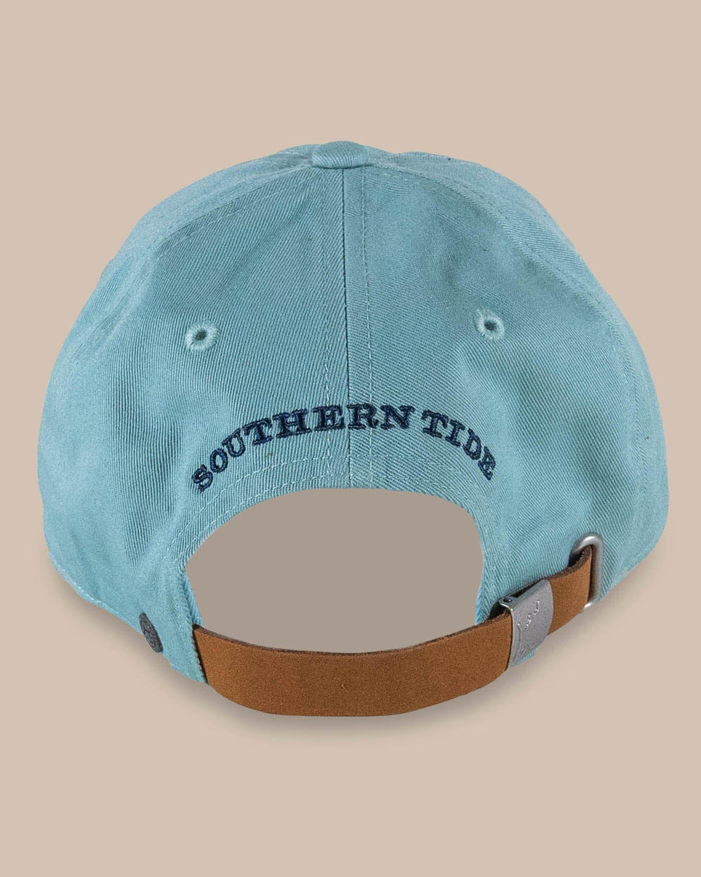 The back view of the Southern Tide Mini Skipjack Leather Strap Hat by Southern Tide - Light Green