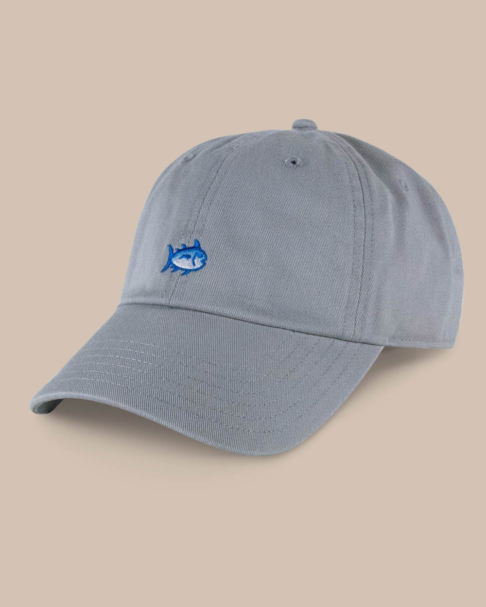 The front view of the Southern Tide Mini Skipjack Leather Strap Hat by Southern Tide - Light Grey