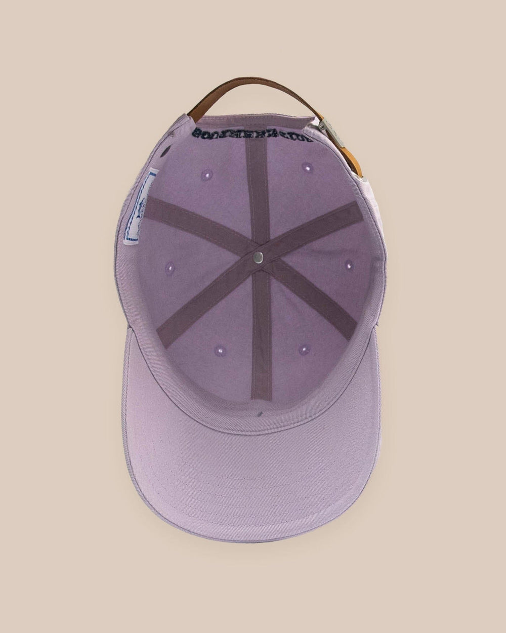 The back view of the Southern Tide Mini Skipjack Leather Strap Hat by Southern Tide - Orchid Petal