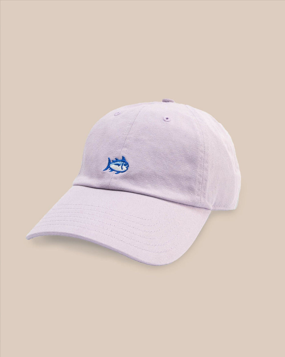 The front view of the Southern Tide Mini Skipjack Leather Strap Hat by Southern Tide - Orchid Petal