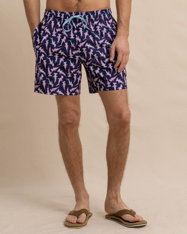 The front view of the Southern Tide Nailed It Swim Trunk by Southern Tide - Dress Blue