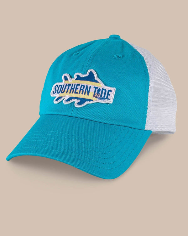 The front view of the Southern Tide Paddlin out Patch Trucker by Southern Tide - Turquoise