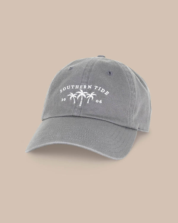 The front view of the Southern Tide Palm Trio Leather Strap Hat by Southern Tide - Grey
