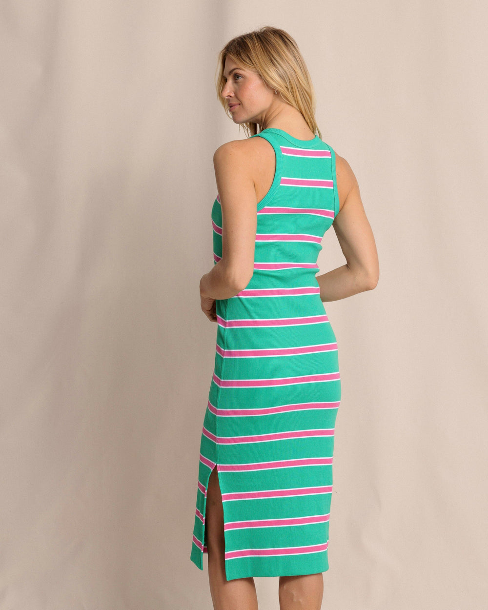 The back view of the Southern Tide Quinn Striped Rib Dress by Southern Tide - Simply Green