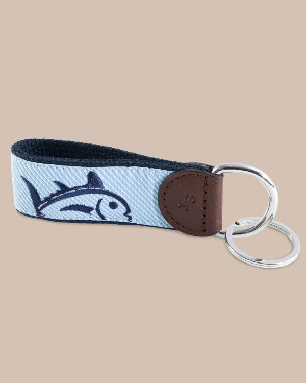 The front of the Rising Skipjack Striped Key Fob by Southern Tide - True Navy