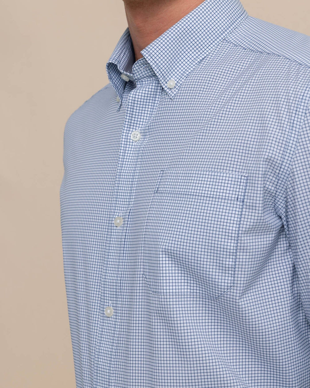 The front view of the Men's Rosemont Brrr® Intercoastal Performance Sport Shirt by Southern Tide - Seven Seas Blue