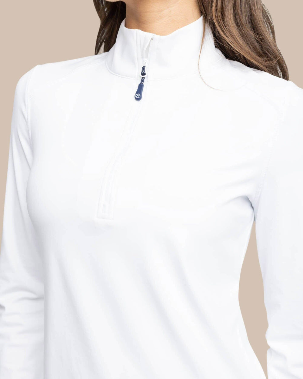 The detail view of the Southern Tide Runaround Quarter Zip Pull Over by Southern Tide - Classic White