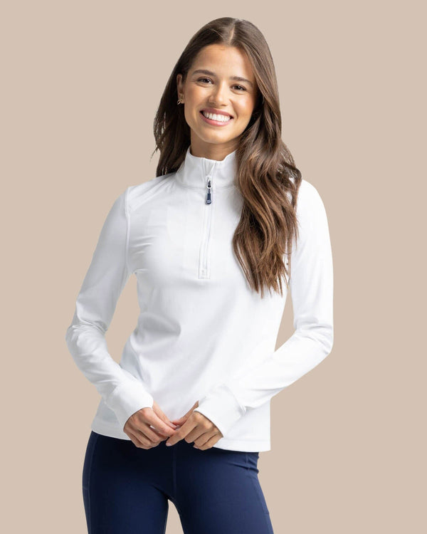 The front view of the Southern Tide Runaround Quarter Zip Pull Over by Southern Tide - Classic White