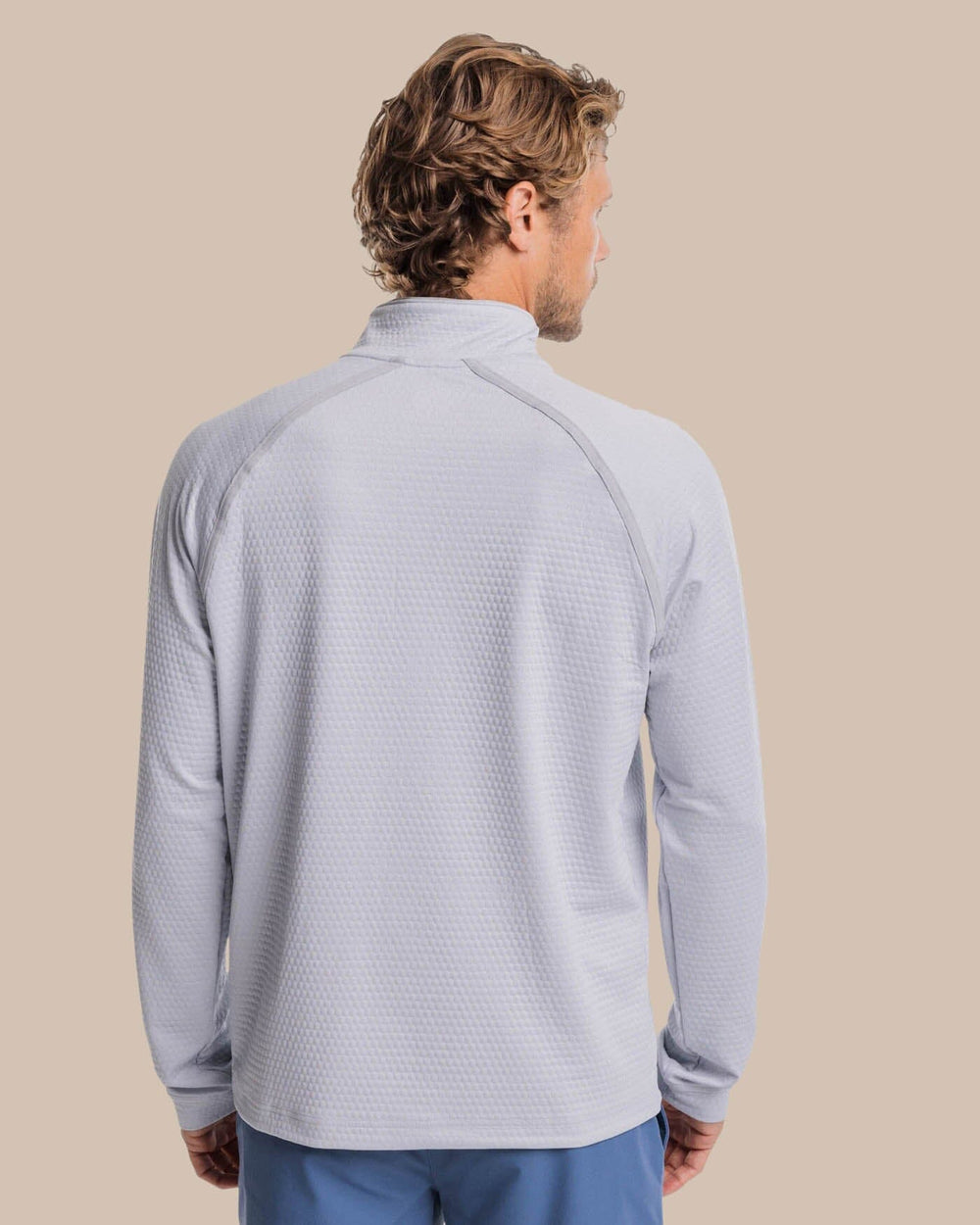 The back view of the Southern Tide Scuttle Heather Quarter Zip Pullover by Southern Tide - Heather Slate Grey