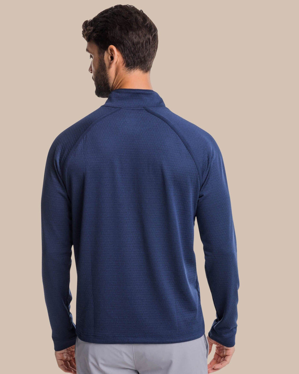 The back view of the Southern Tide Scuttle Heather Quarter Zip Pullover by Southern Tide - Heather True Navy
