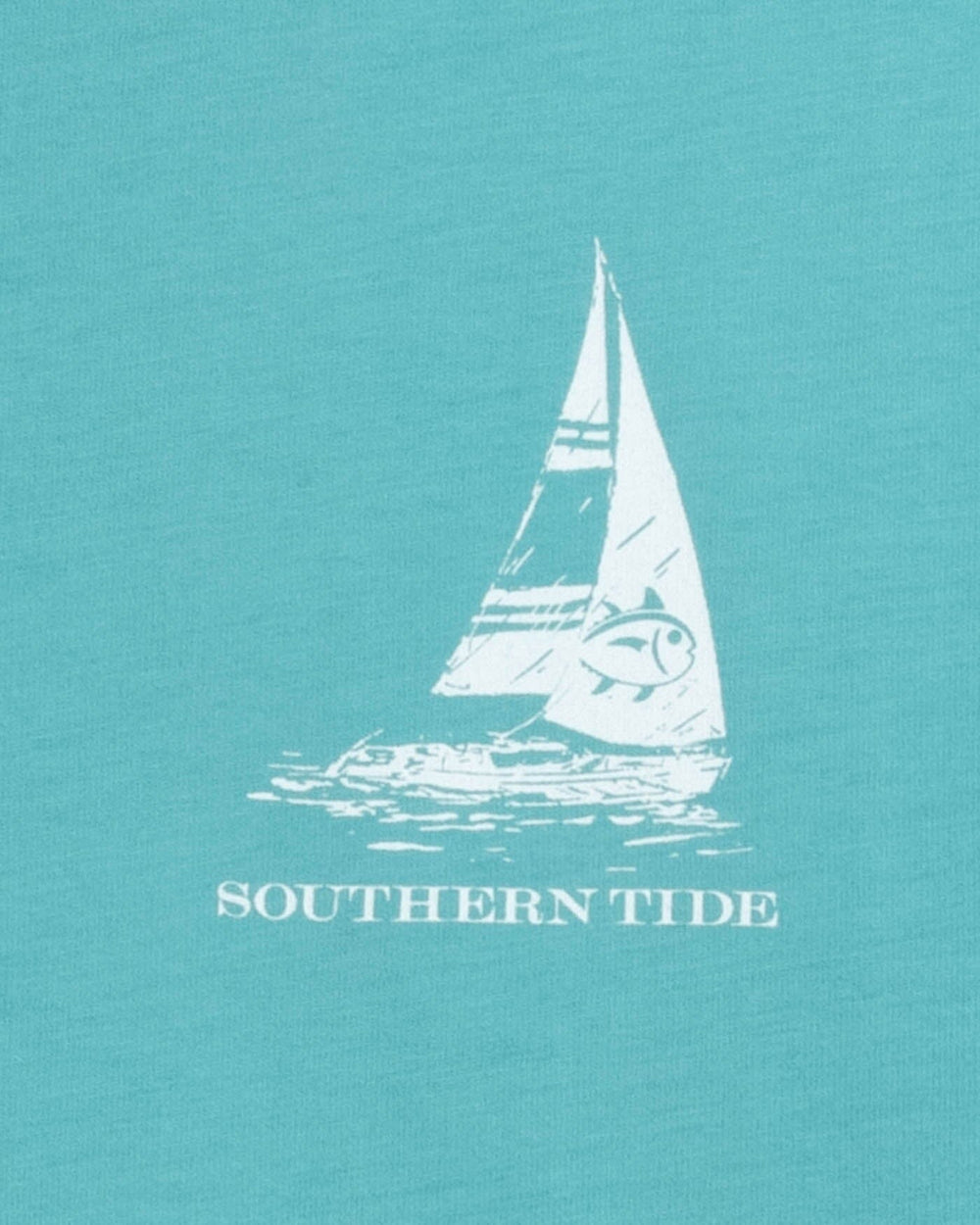 The detail view of the Southern Tide Set Sail Tri Short Sleeve T-shirt by Southern Tide - Ocean Aqua
