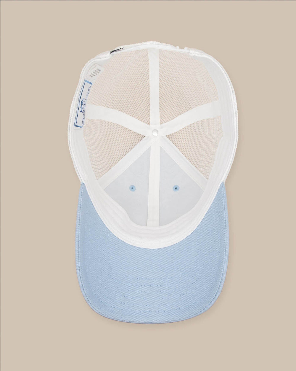 The detail view of the Southern Tide Shackleford Trucker Hat by Southern Tide - Light Blue
