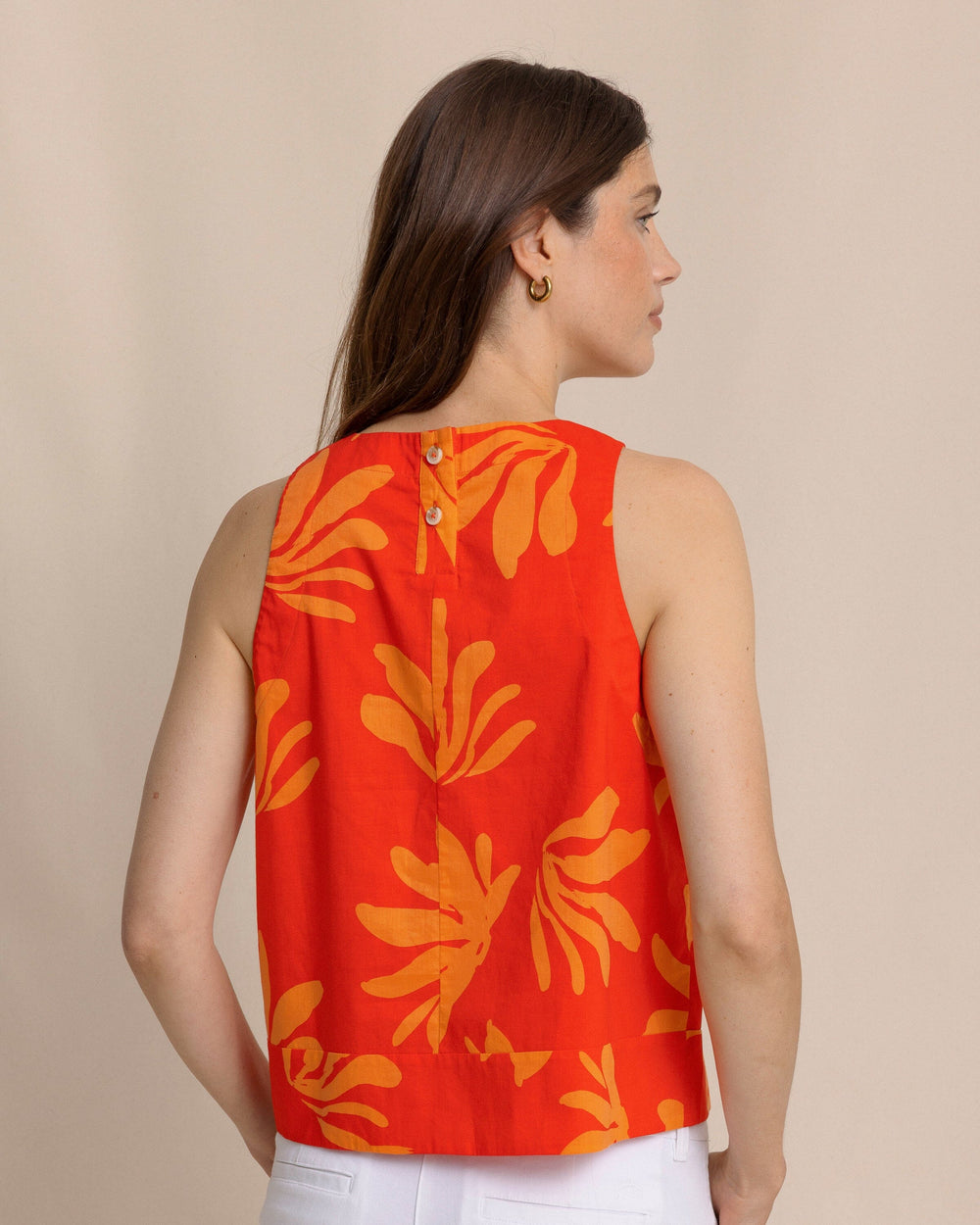 The back view of the Southern Tide Simone Leafy Luxe Printed Tank in Poppy Red by Southern Tide - Poppy Red