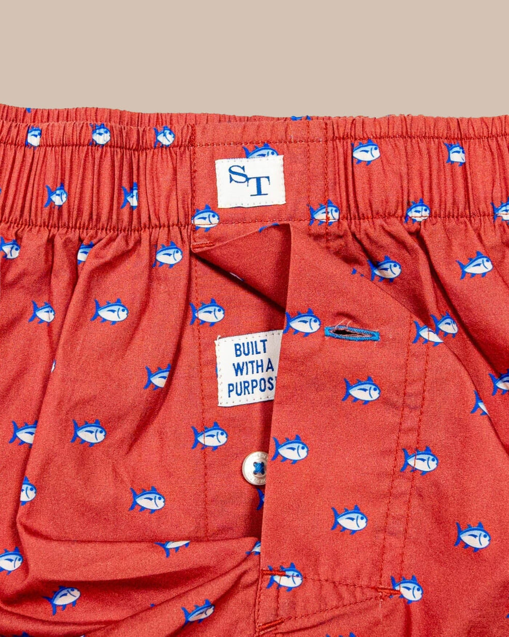 The detail view of the Southern Tide Skipjack Boxer Short by Southern Tide - Dusty Coral