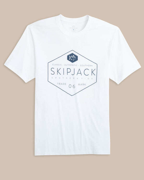 The front view of the Southern Tide Skipjack Honeycomb Front Graphic Short Sleeve T-shirt by Southern Tide - Classic White